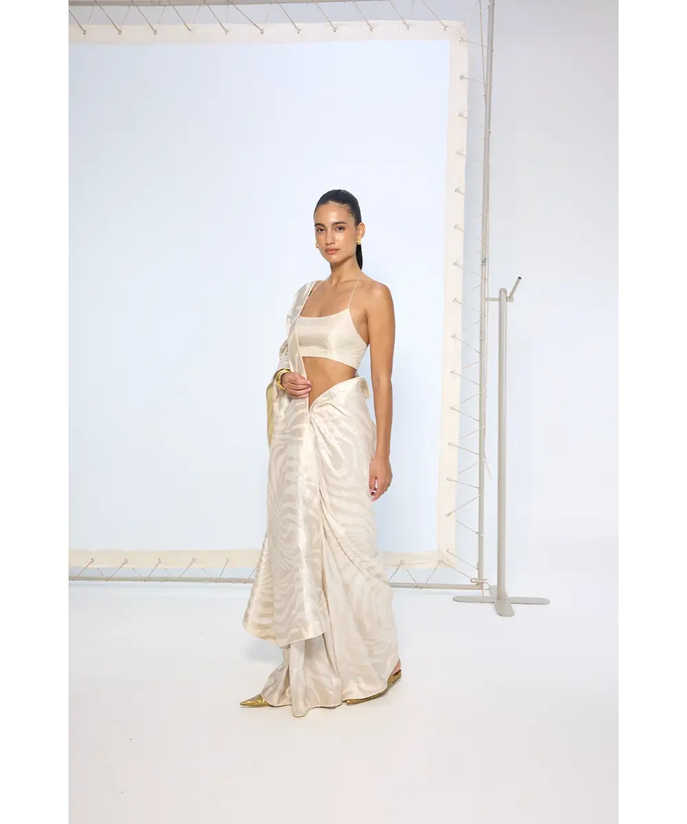 EKAYA BANARAS - Handwoven Ivory Silk Saree
